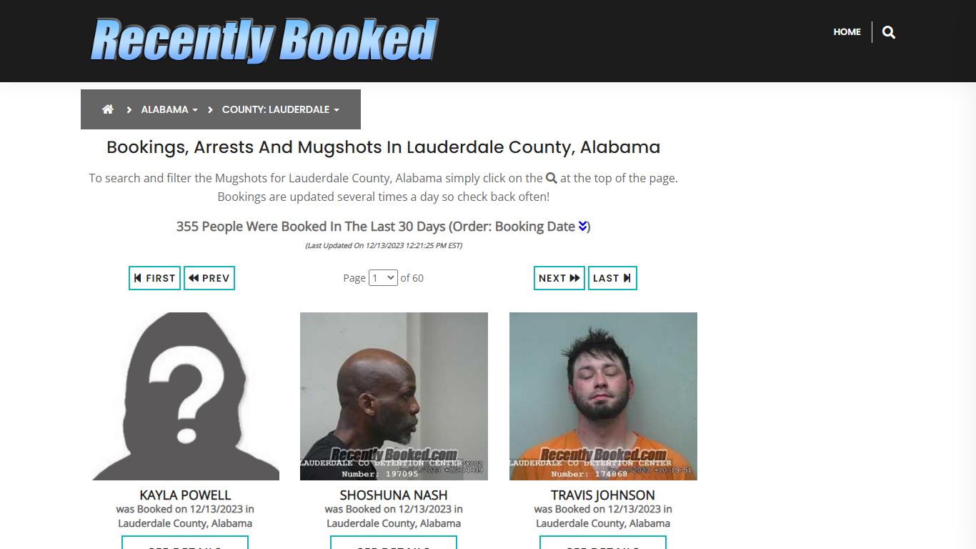 Bookings, Arrests and Mugshots in Lauderdale County, Alabama